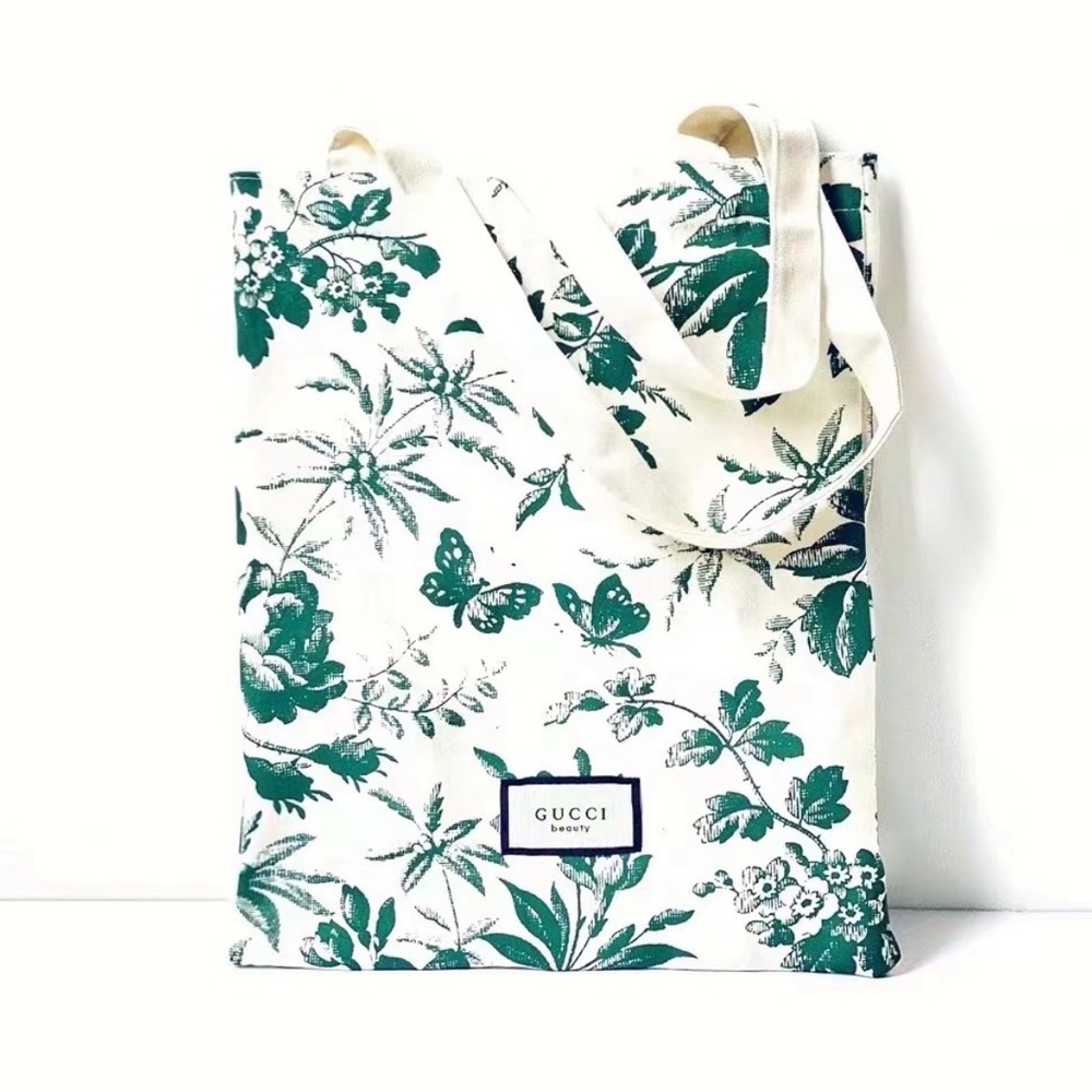 Gucci Cream and Green Floral Tote